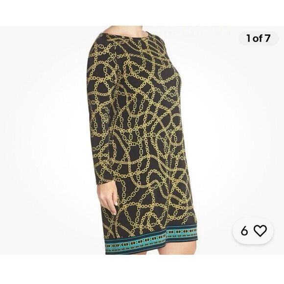 NWT $110 Michael Kors Keegan Chain-Link Long Sleeve Plus Size Border Dress 3x - Picture 1 of 7